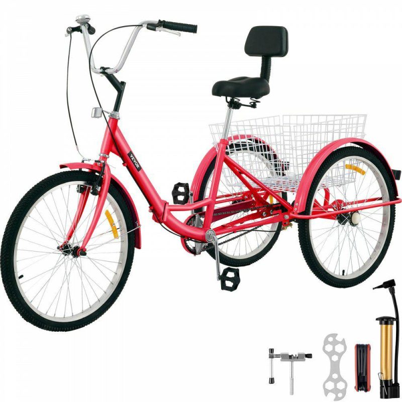 Outdoor Sports |  Tricycle Adult 24’’ Wheels Adult Tricycle 1-Speed 3 Wheel Bikes For Adults Three Wheel Bike For Adults Adult Trike Adult Folding Tricycle Foldable Adult Tricycle 3 Wheel Bike Trike For Adults Red Outdoor Sports Outdoor Sports