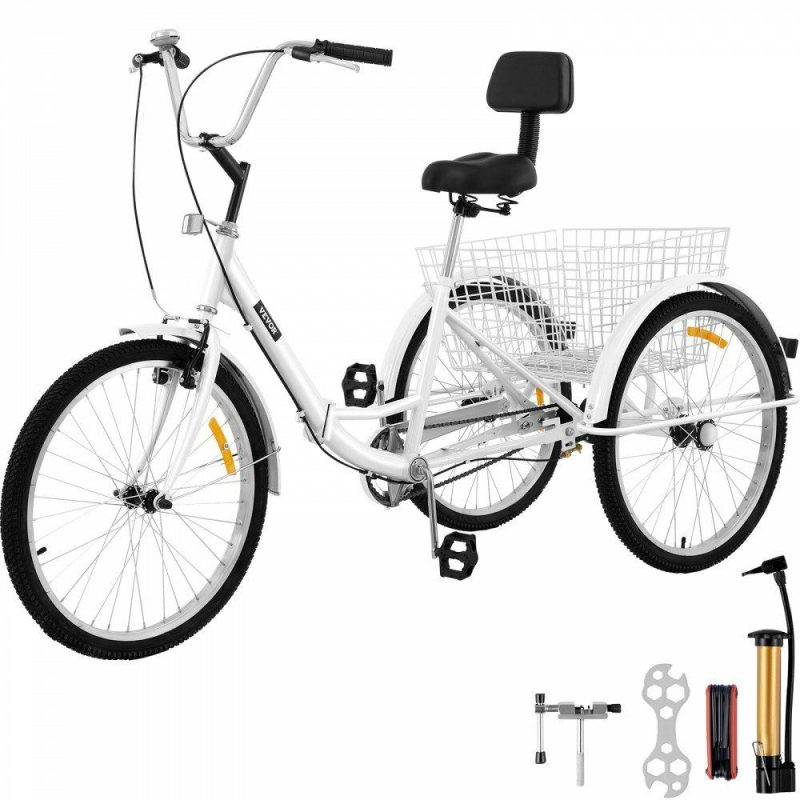 Outdoor Sports |  Tricycle Adult 24’’ Wheels Adult Tricycle 1-Speed 3 Wheel Bikes White For Adults Three Wheel Bike For Adults Adult Trike Adult Folding Tricycle Foldable Adult Tricycle 3 Wheel Bike For Adults White Outdoor Sports Outdoor Sports