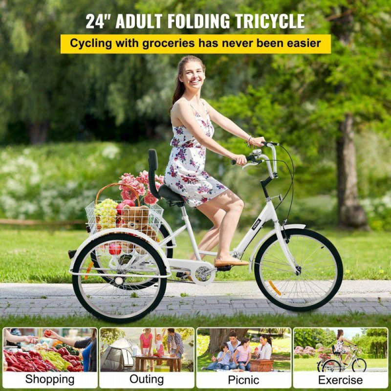 Outdoor Sports |  Tricycle Adult 24’’ Wheels Adult Tricycle 1-Speed 3 Wheel Bikes White For Adults Three Wheel Bike For Adults Adult Trike Adult Folding Tricycle Foldable Adult Tricycle 3 Wheel Bike For Adults White Outdoor Sports Outdoor Sports