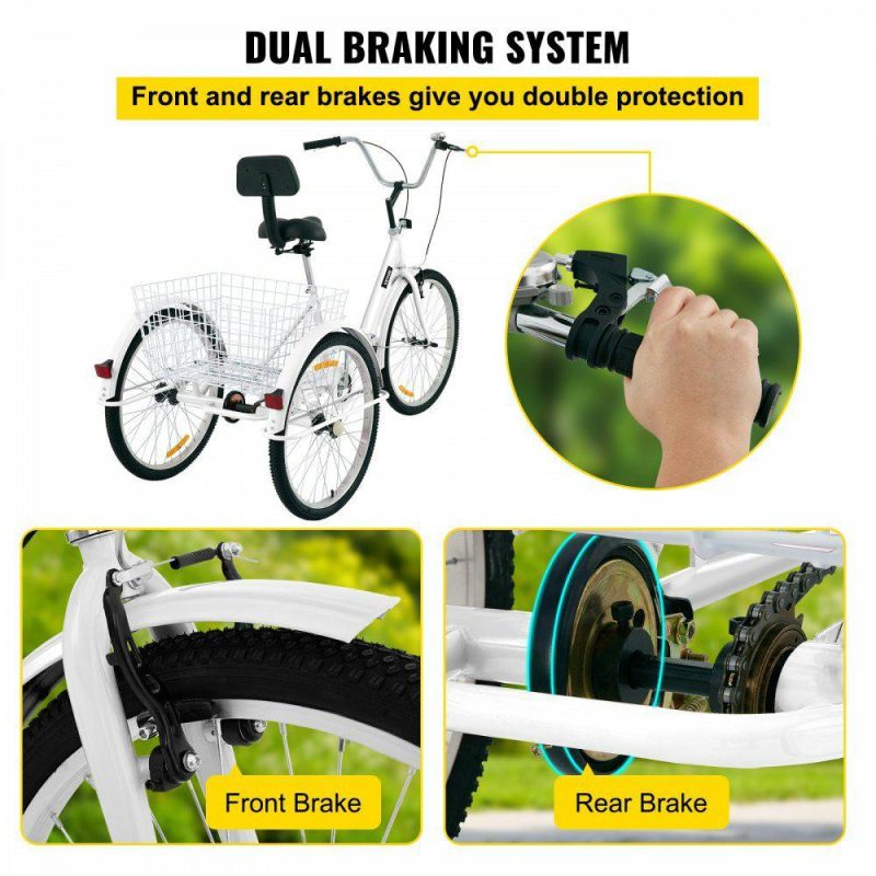 Outdoor Sports |  Tricycle Adult 24’’ Wheels Adult Tricycle 1-Speed 3 Wheel Bikes White For Adults Three Wheel Bike For Adults Adult Trike Adult Folding Tricycle Foldable Adult Tricycle 3 Wheel Bike For Adults White Outdoor Sports Outdoor Sports