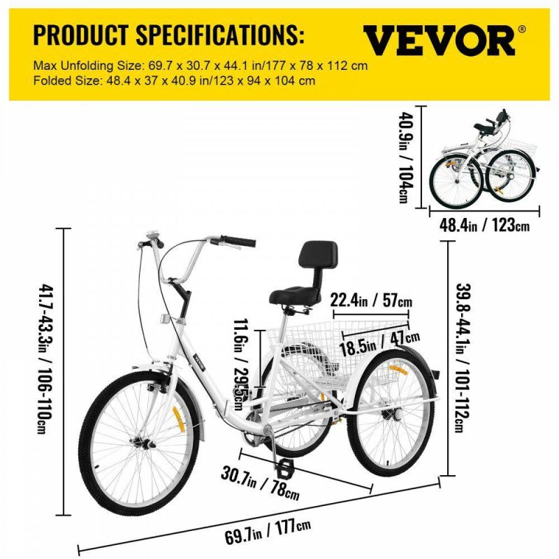 Outdoor Sports |  Tricycle Adult 24’’ Wheels Adult Tricycle 1-Speed 3 Wheel Bikes White For Adults Three Wheel Bike For Adults Adult Trike Adult Folding Tricycle Foldable Adult Tricycle 3 Wheel Bike For Adults White Outdoor Sports Outdoor Sports