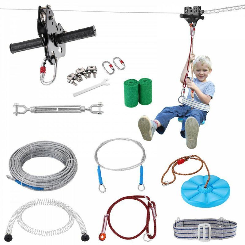 Outdoor Sports |  Zipline Kit for Kids and Adult, 60 ft Zip Line Kits Up to 500 lb, Backyard Outdoor Quick Setup Zipline, Playground Entertainment with Stainless Steel Zipline, Spring Brake, Safety Harness, Seat Outdoor Sports Outdoor Sports