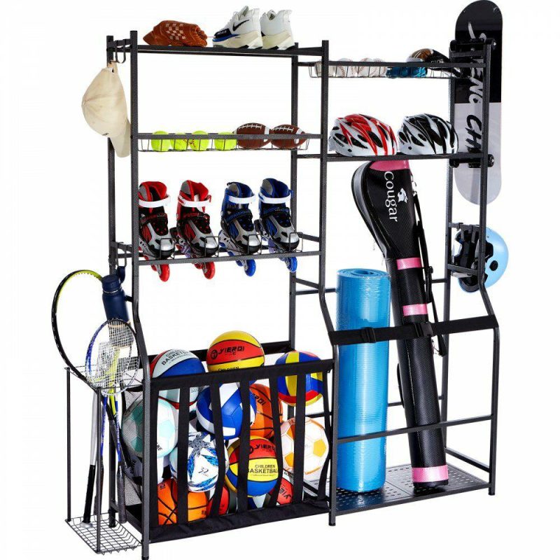 Recreation Accessories |  Golf Storage Garage Organizer, 2 Golf Bag Storage Stand Holder and Other Sports Equipment Storage Rack, Outdoor Steel Ball Cart, Sports Gear and Toys Storage Shelves with Baskets & Hooks, Black Recreation Accessories Recreation Accessories