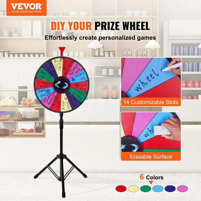 Retail Supplies |  18 inch Spinning Prize Wheel, 14 Slots Spinning Wheel with Height Adjustable Stand, Roulette Wheel with a Dry Erase, and a Storage Bag, Win Fortune Spin Games in Party Pub Trade Show Carnival Office Supplies Retail Supplies