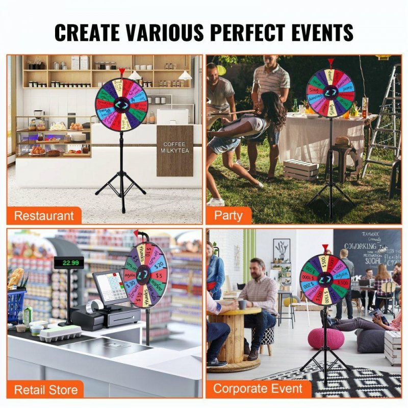 Retail Supplies |  18 inch Spinning Prize Wheel, 14 Slots Spinning Wheel with Height Adjustable Stand, Roulette Wheel with a Dry Erase, and a Storage Bag, Win Fortune Spin Games in Party Pub Trade Show Carnival Office Supplies Retail Supplies