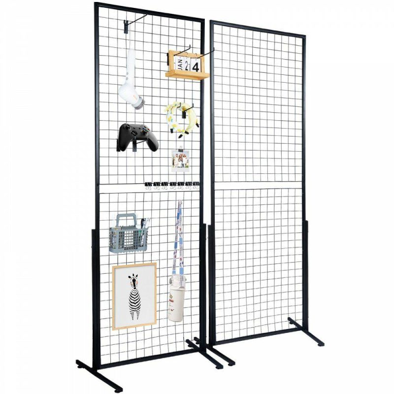 Retail Supplies |  2′ x 5.6′ Grid Wall Panels Tower, 2 Packs Wire Gridwall Display Racks with T-Base Floorstanding, Double Side Gridwall Panels for Art Craft Shows, Retail Display with Extra Clips and Hooks Office Supplies Retail Supplies