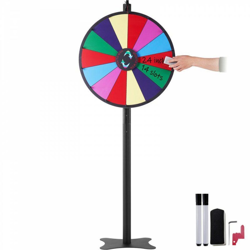 Retail Supplies |  24 inch Spinning Prize Wheel, 14 Slots Spinning Wheel, Roulette Wheel with a Dry Erase and 2 Markers, Tabletop or Floor Standing Win Fortune Spin Games in Party Pub Trade Show Carnival Office Supplies Retail Supplies