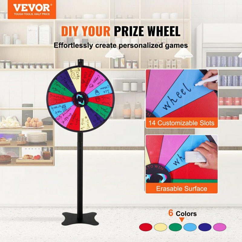 Retail Supplies |  24 inch Spinning Prize Wheel, 14 Slots Spinning Wheel, Roulette Wheel with a Dry Erase and 2 Markers, Tabletop or Floor Standing Win Fortune Spin Games in Party Pub Trade Show Carnival Office Supplies Retail Supplies