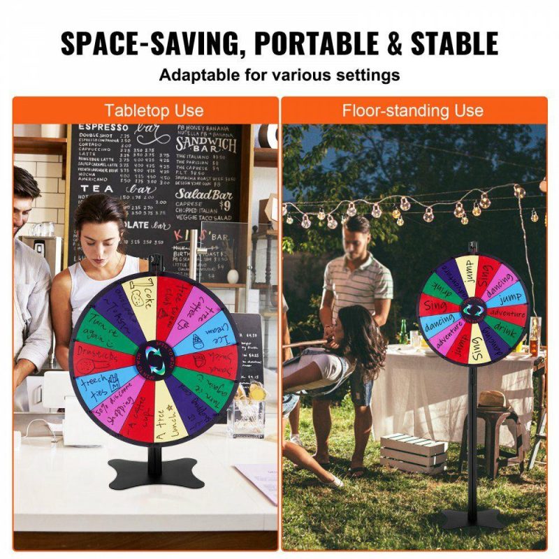 Retail Supplies |  24 inch Spinning Prize Wheel, 14 Slots Spinning Wheel, Roulette Wheel with a Dry Erase and 2 Markers, Tabletop or Floor Standing Win Fortune Spin Games in Party Pub Trade Show Carnival Office Supplies Retail Supplies