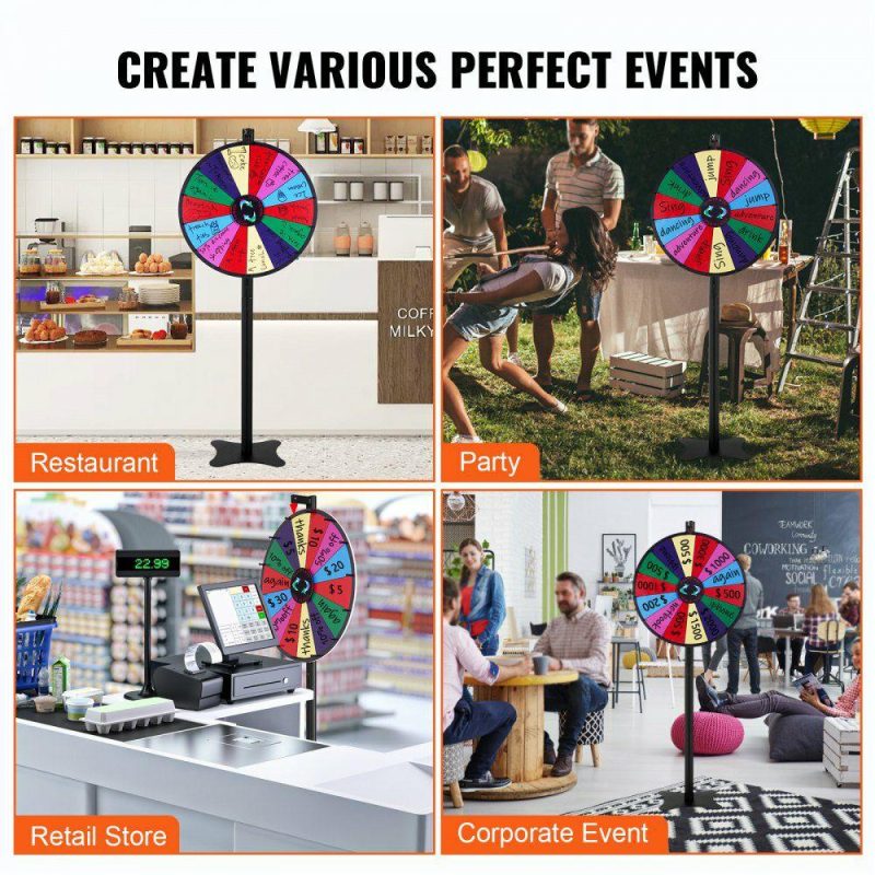 Retail Supplies |  24 inch Spinning Prize Wheel, 14 Slots Spinning Wheel, Roulette Wheel with a Dry Erase and 2 Markers, Tabletop or Floor Standing Win Fortune Spin Games in Party Pub Trade Show Carnival Office Supplies Retail Supplies