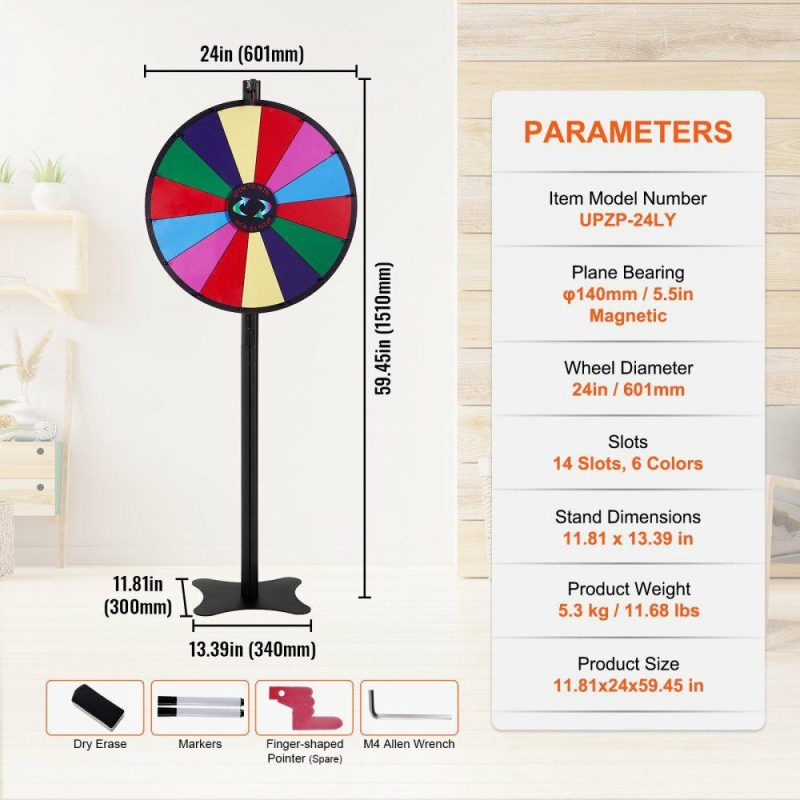 Retail Supplies |  24 inch Spinning Prize Wheel, 14 Slots Spinning Wheel, Roulette Wheel with a Dry Erase and 2 Markers, Tabletop or Floor Standing Win Fortune Spin Games in Party Pub Trade Show Carnival Office Supplies Retail Supplies