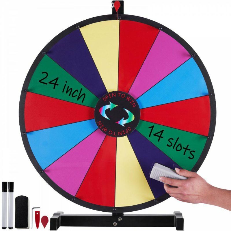 Retail Supplies |  24 inch Spinning Prize Wheel, 14 Slots Tabletop Spinner, Heavy Duty Roulette Wheel with a Dry Erase and 2 Markers, Win Fortune Spin Games in Party Pub Trade Show Carnival Office Supplies Retail Supplies