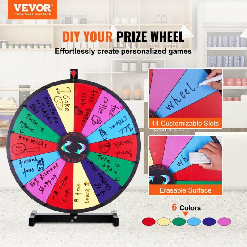 Retail Supplies |  24 inch Spinning Prize Wheel, 14 Slots Tabletop Spinner, Heavy Duty Roulette Wheel with a Dry Erase and 2 Markers, Win Fortune Spin Games in Party Pub Trade Show Carnival Office Supplies Retail Supplies