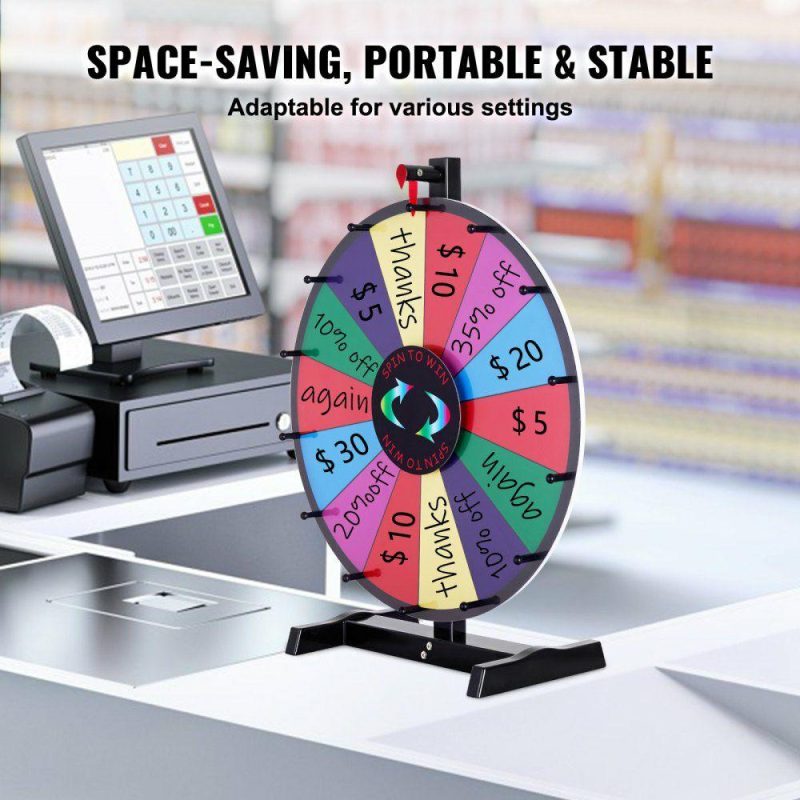 Retail Supplies |  24 inch Spinning Prize Wheel, 14 Slots Tabletop Spinner, Heavy Duty Roulette Wheel with a Dry Erase and 2 Markers, Win Fortune Spin Games in Party Pub Trade Show Carnival Office Supplies Retail Supplies