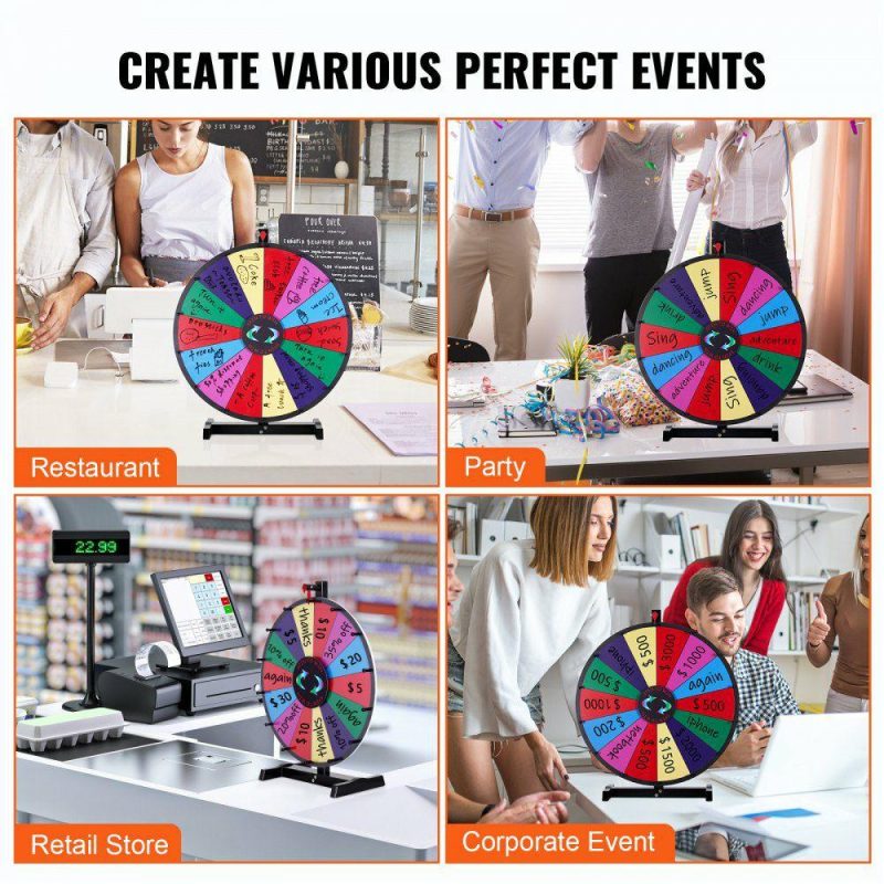 Retail Supplies |  24 inch Spinning Prize Wheel, 14 Slots Tabletop Spinner, Heavy Duty Roulette Wheel with a Dry Erase and 2 Markers, Win Fortune Spin Games in Party Pub Trade Show Carnival Office Supplies Retail Supplies