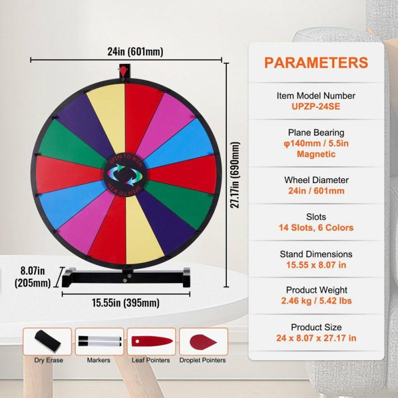 Retail Supplies |  24 inch Spinning Prize Wheel, 14 Slots Tabletop Spinner, Heavy Duty Roulette Wheel with a Dry Erase and 2 Markers, Win Fortune Spin Games in Party Pub Trade Show Carnival Office Supplies Retail Supplies