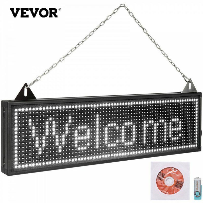 Retail Supplies |  LED Scrolling Sign, 27″ x 8″ WiFi & USB Control P10 Programmable Display, Indoor White High Resolution Message Board, High Brightness Electronic Sign, Perfect Solution for Advertising White Office Supplies Retail Supplies