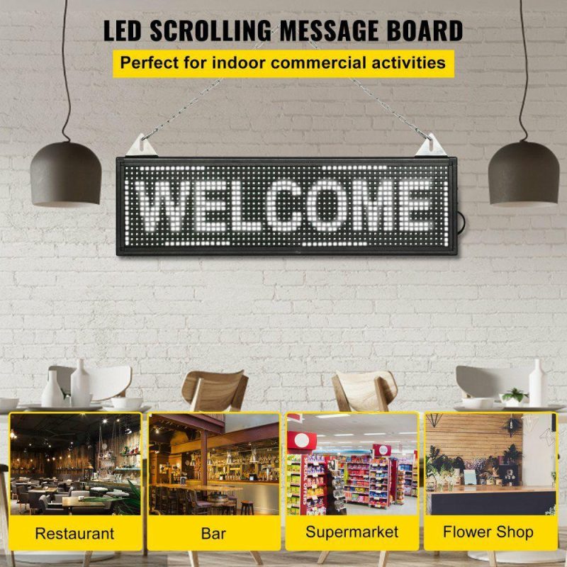 Retail Supplies |  LED Scrolling Sign, 27″ x 8″ WiFi & USB Control P10 Programmable Display, Indoor White High Resolution Message Board, High Brightness Electronic Sign, Perfect Solution for Advertising White Office Supplies Retail Supplies