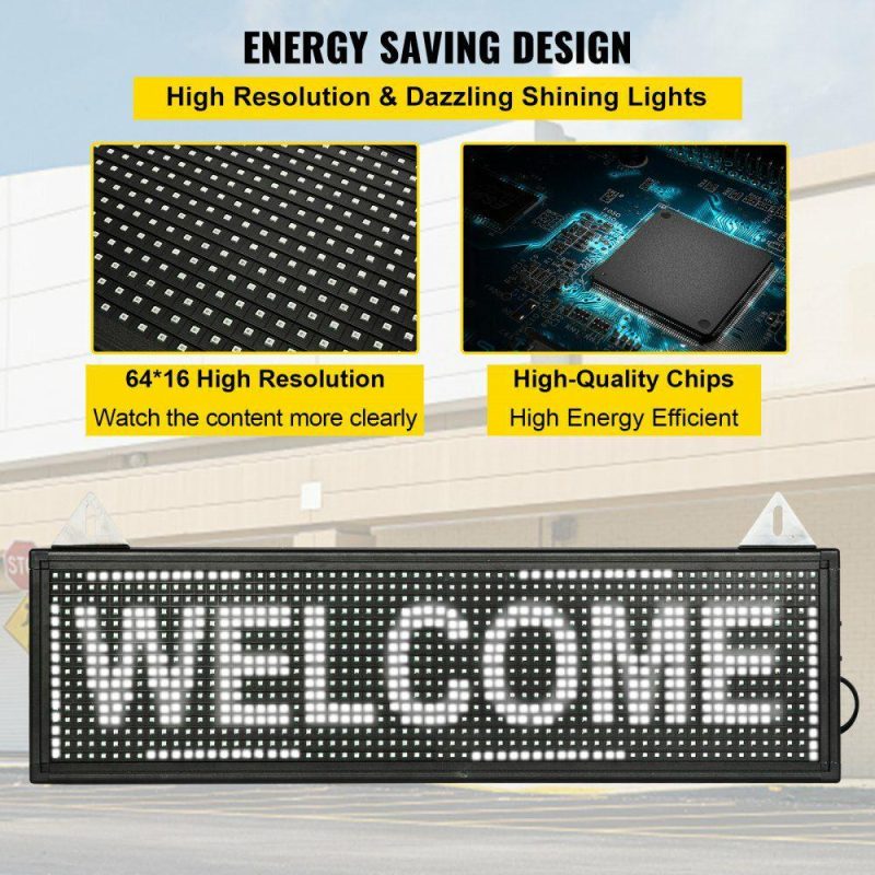 Retail Supplies |  LED Scrolling Sign, 27″ x 8″ WiFi & USB Control P10 Programmable Display, Indoor White High Resolution Message Board, High Brightness Electronic Sign, Perfect Solution for Advertising White Office Supplies Retail Supplies