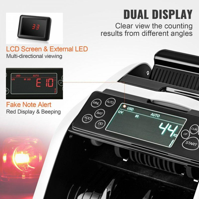 Retail Supplies |  Money Counter Machine, Bill Counter with UV, MG, IR and DD Counterfeit Detection, USD & EUR Cash Counting Machine with Large LCD & External Display for Small Business Office Supplies Retail Supplies