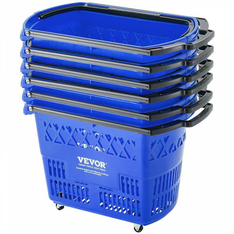 Retail Supplies |  Plastic Rolling Shopping Trolley Basket On Wheels 6PCS 39L with Handle Office Supplies Retail Supplies