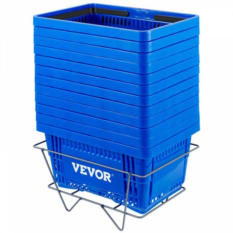 Retail Supplies |  Shopping Basket, 16.9 x 11.8 x 8.7 in/42.8 x 30 x 22 cm(L x W x H), Plastic Handle and Iron Stand, Set of 12 Store Baskets with Durable PE Material Used for Supermarket, Retail, Bookstore, Blue Blue Office Supplies Blue