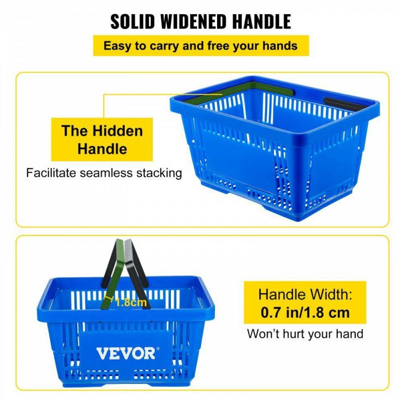 Retail Supplies |  Shopping Basket, 16.9 x 11.8 x 8.7 in/42.8 x 30 x 22 cm(L x W x H), Plastic Handle and Iron Stand, Set of 12 Store Baskets with Durable PE Material Used for Supermarket, Retail, Bookstore, Blue Blue Office Supplies Blue