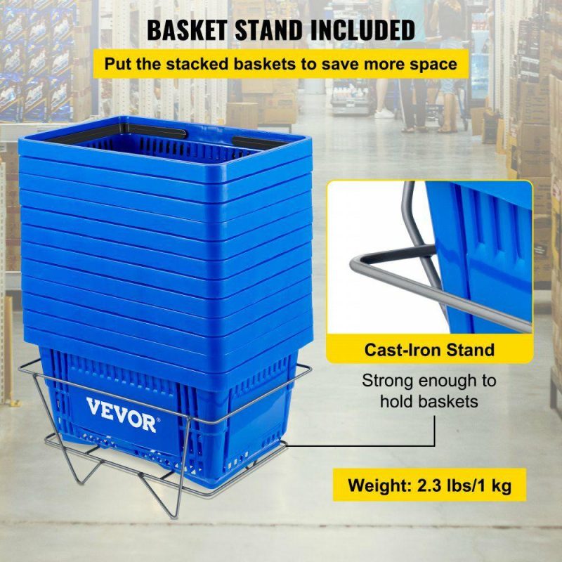 Retail Supplies |  Shopping Basket, 16.9 x 11.8 x 8.7 in/42.8 x 30 x 22 cm(L x W x H), Plastic Handle and Iron Stand, Set of 12 Store Baskets with Durable PE Material Used for Supermarket, Retail, Bookstore, Blue Blue Office Supplies Blue