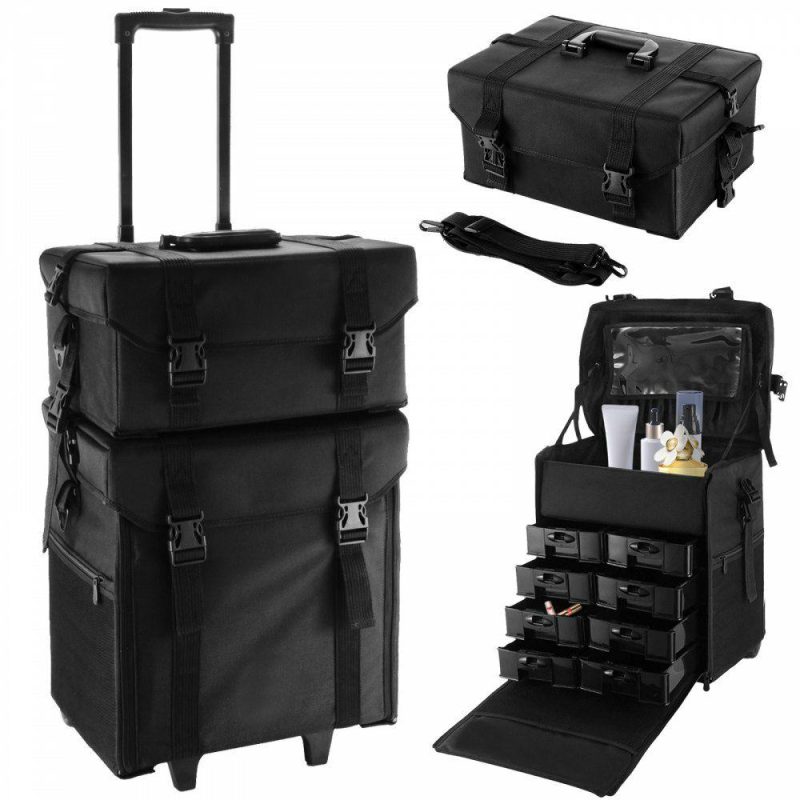 Salon & Spa Equipment |  2 in 1 Nylon Rolling Makeup Case with Wheels Travel Cosmetic Cases Detachable Professional Rolling Trolley Makeup Travel Case Oxford Vanity Portable Makeup Artist Organizer Box Office Supplies Salon & Spa Equipment