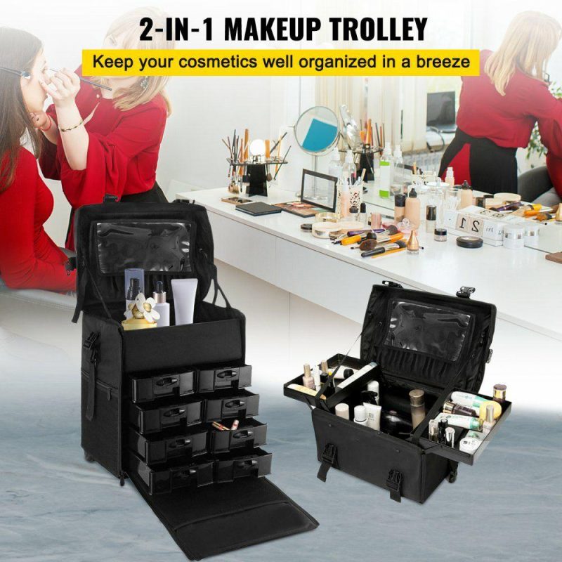 Salon & Spa Equipment |  2 in 1 Nylon Rolling Makeup Case with Wheels Travel Cosmetic Cases Detachable Professional Rolling Trolley Makeup Travel Case Oxford Vanity Portable Makeup Artist Organizer Box Office Supplies Salon & Spa Equipment