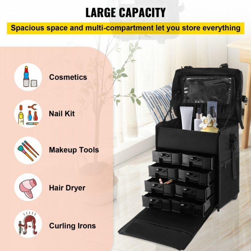 Salon & Spa Equipment |  2 in 1 Nylon Rolling Makeup Case with Wheels Travel Cosmetic Cases Detachable Professional Rolling Trolley Makeup Travel Case Oxford Vanity Portable Makeup Artist Organizer Box Office Supplies Salon & Spa Equipment