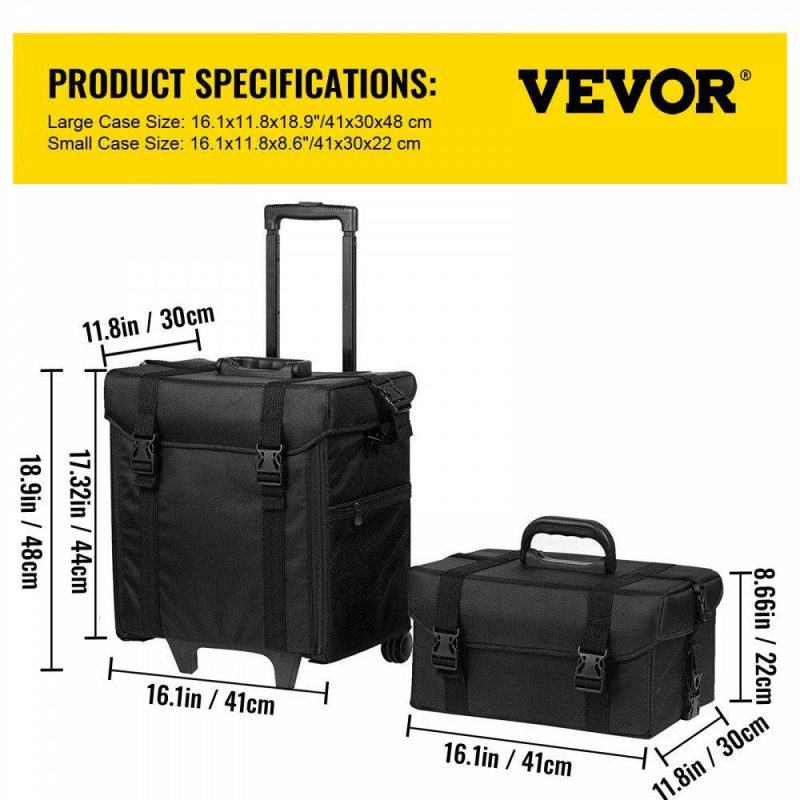 Salon & Spa Equipment |  2 in 1 Nylon Rolling Makeup Case with Wheels Travel Cosmetic Cases Detachable Professional Rolling Trolley Makeup Travel Case Oxford Vanity Portable Makeup Artist Organizer Box Office Supplies Salon & Spa Equipment