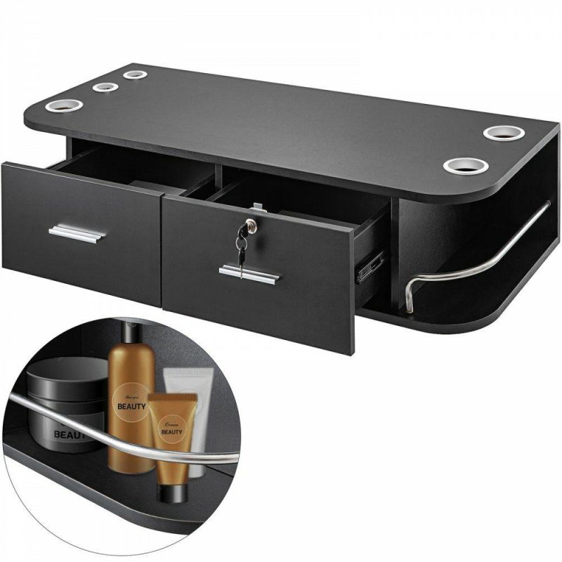 Salon & Spa Equipment |  Black Wall Mount Styling Station Classic Locking 2 Drawers Storage Beauty Salon Equipment 5 Hair Dryer Holes Locking Cabinet for Beauty Salon or SPA, Barber Shop, Home & Bathroom Office Supplies Salon & Spa Equipment