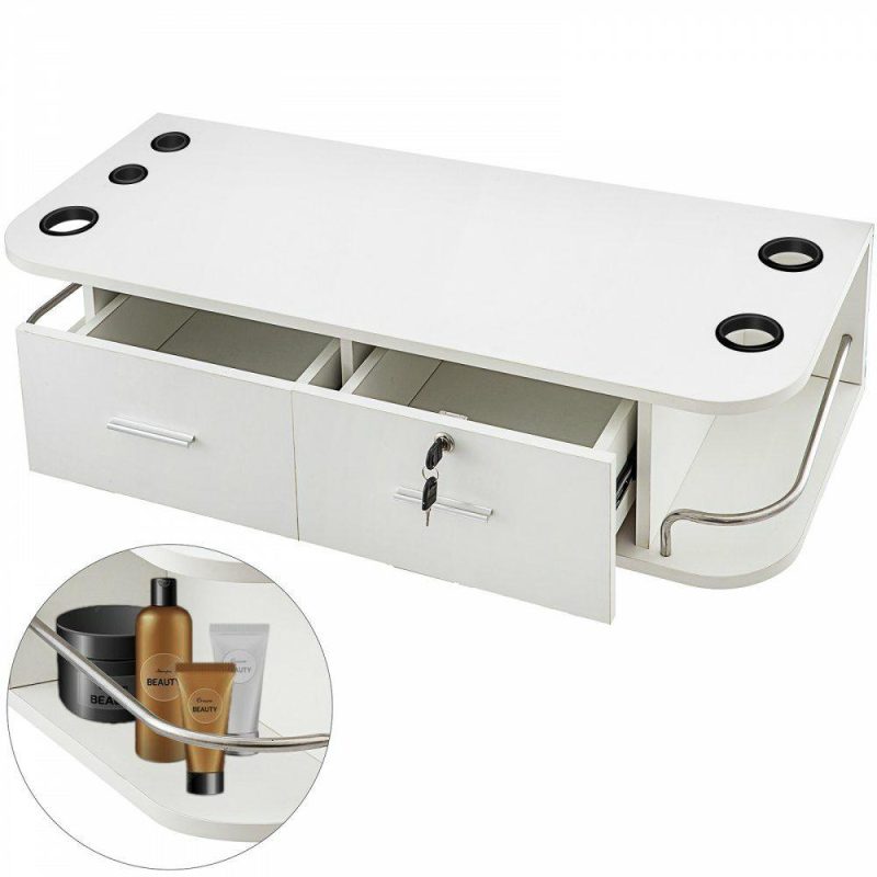 Salon & Spa Equipment |  White Wall Mount Styling Station Classic Locking 2 Drawers Storage Beauty Salon Equipment 5 Hair Dryer Holes Locking Cabinet for Beauty Salon or SPA, Barber Shop, Home & Bathroom Office Supplies Salon & Spa Equipment