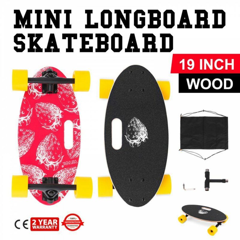 Sports |  19 Inch Longboard Skateboard 440LBS Strong 7 Ply Russian Maple Complete Skateboard Cruiser Skateboard with Handle for Beginners and Pro (Red Strawberry) Office Supplies Sports