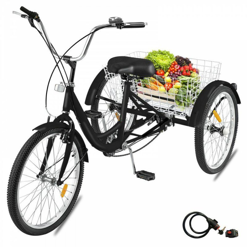 Sports |  Adult Tricycle Single Speed 7 Speed Three Wheel Bike Cruise Bike 24 inch Seat Adjustable Trike with Bell, Brake System and Basket Cruiser Bicycles Size for Shopping Office Supplies Sports