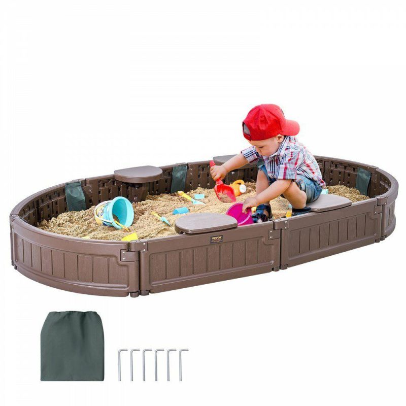 Toys & Games |  Sandbox with Cover, 72 x 41.5 x 9.1 in Oval Sand Box, HDPE Sand Pit with 4 Corner Seating and Bottom Liner, Kids Sandbox for Outdoor Backyard, Beach, Park, Gift for Boys Girls Ages 3-12, Brown Office Supplies Toys & Games