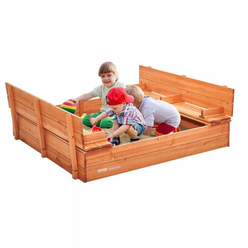 Toys & Games |  Wooden Sandbox, 52.4 x 47.2 x 16.9 in Sand Box, Sand Pit with Foldable Bench Seats and Bottom Liner, Natural Wood Kids Sandbox for Outdoor Backyard, Beach, Park, Gift for Boys Girls Ages 3-12 Office Supplies Toys & Games