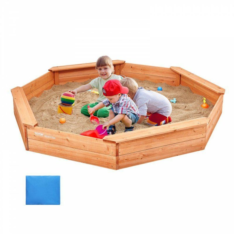 Toys & Games |  Wooden Sandbox with Cover, 75.6 x 75.6 x 9.1 in Octagonal Sand Box, Sand Pit with 4 Seating and Bottom Liner, Kids Sandbox for Outdoor Backyard, Beach, Park, Gift for Boys Girls Ages 3-12 Office Supplies Toys & Games