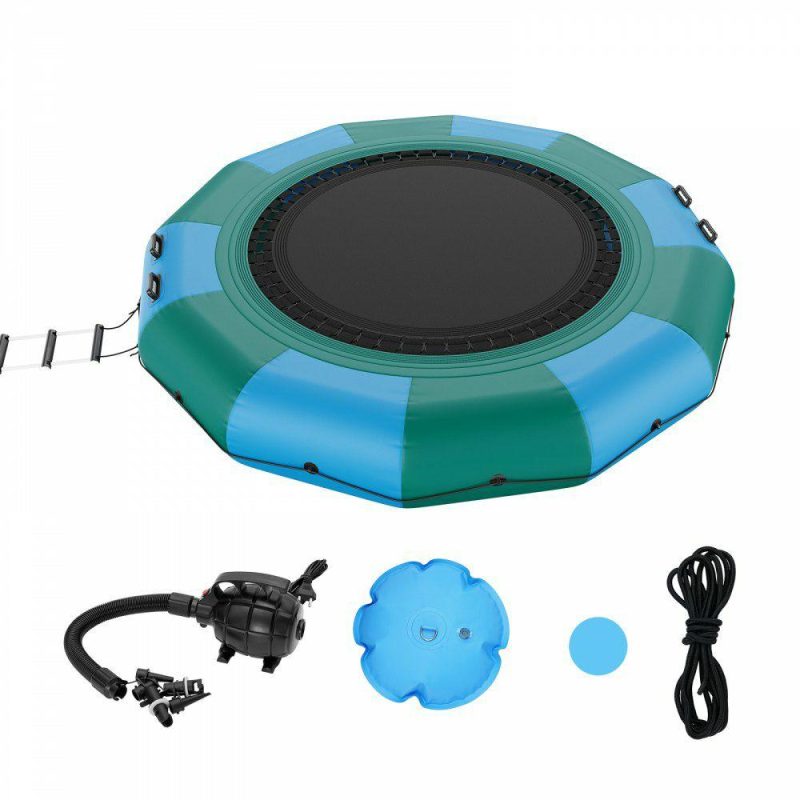 Leisure Sports |  Inflatable Water Bouncer, 12ft Recreational Water Trampoline, Portable Bounce Swim Platform with 3-Step Ladder & Electric Air Pump, Kids Adults Floating Rebounder for Pool, Lake, Water Sports Blue & Green Leisure Sports Blue & Green