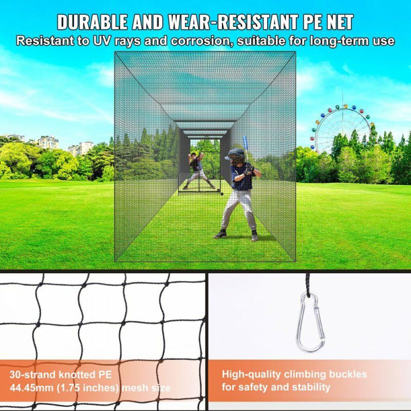 Outdoor Sports |  Baseball Batting Netting, Professional Softball Baseball Batting Hitting Training Net, Practice Portable Pitching Cage Net with Door & Carry Bag, Heavy Duty Enclosed PE Netting, 70FT (NET ONLY) Outdoor Sports Outdoor Sports