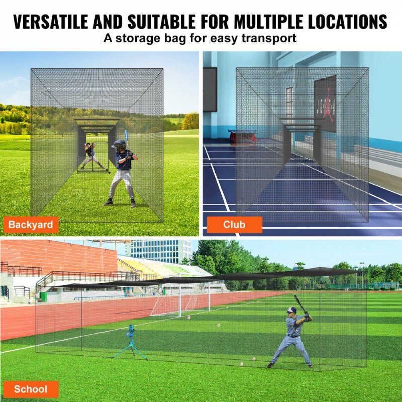 Outdoor Sports |  Baseball Batting Netting, Professional Softball Baseball Batting Hitting Training Net, Practice Portable Pitching Cage Net with Door & Carry Bag, Heavy Duty Enclosed PE Netting, 70FT (NET ONLY) Outdoor Sports Outdoor Sports