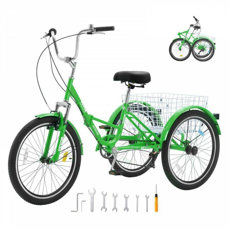 Outdoor Sports |  Folding Adult Tricycle, 26-Inch 7-Speed Adult Folding Trikes, Carbon Steel 3 Wheel Cruiser Bike with Basket & Adjustable Seat, Shopping Picnic Foldable Tricycles for Women, Men, Seniors (Green) Green Outdoor Sports Green