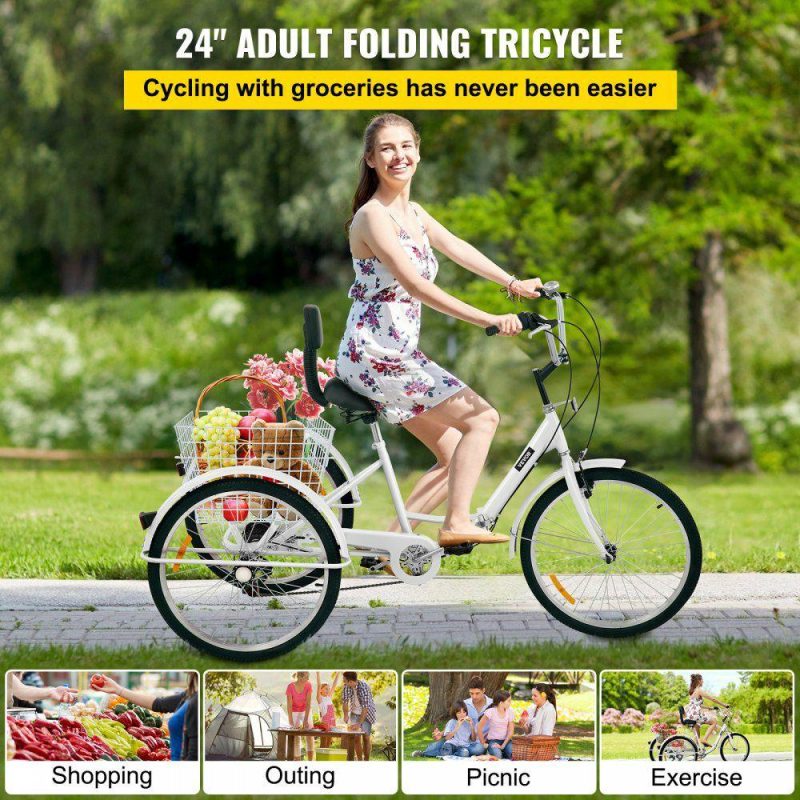 Outdoor Sports |  Tricycle Adult 26’’ Wheels Adult Tricycle 7-Speed 3 Wheel Bikes For Adults Three Wheel Bike For Adults Adult Trike Adult Folding Tricycle Foldable Adult Tricycle 3 Wheel Bike Trike For Adults White Outdoor Sports Outdoor Sports