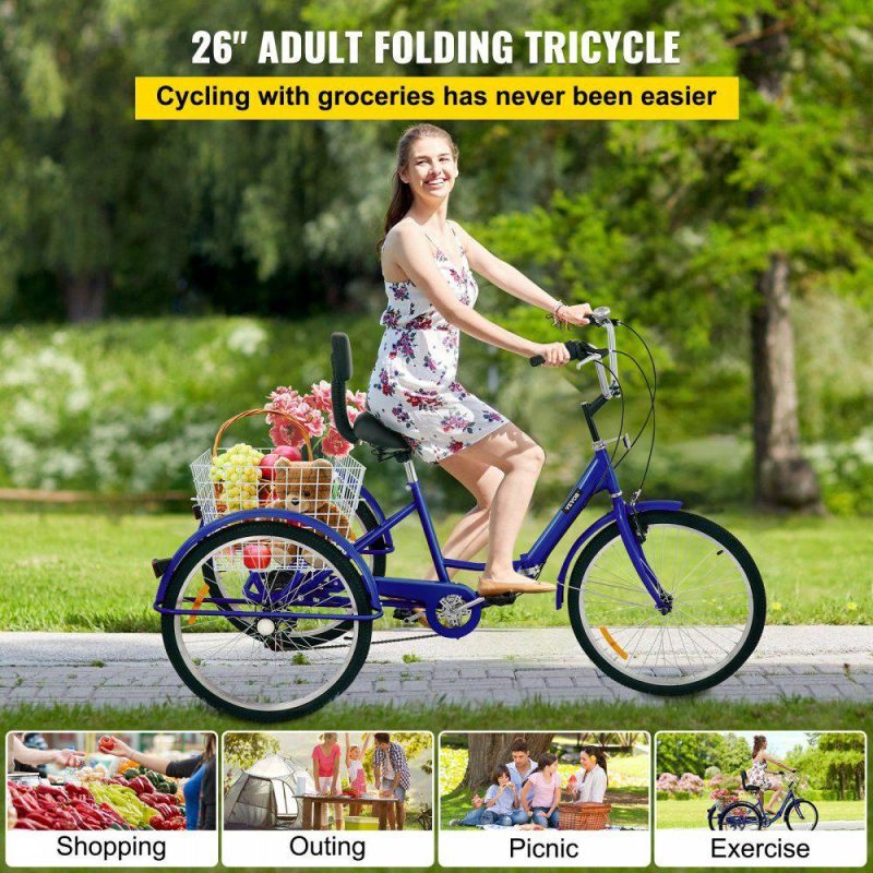 Outdoor Sports |  Tricycle Adult 26’’ Wheels Adult Tricycle 7-Speed 3 Wheel Bikes For Adults Three Wheel Bike For Adults Adult Trike Adult Folding Tricycle Foldable Adult Tricycle 3 Wheel Bike Trike For Adults Blue Outdoor Sports Blue