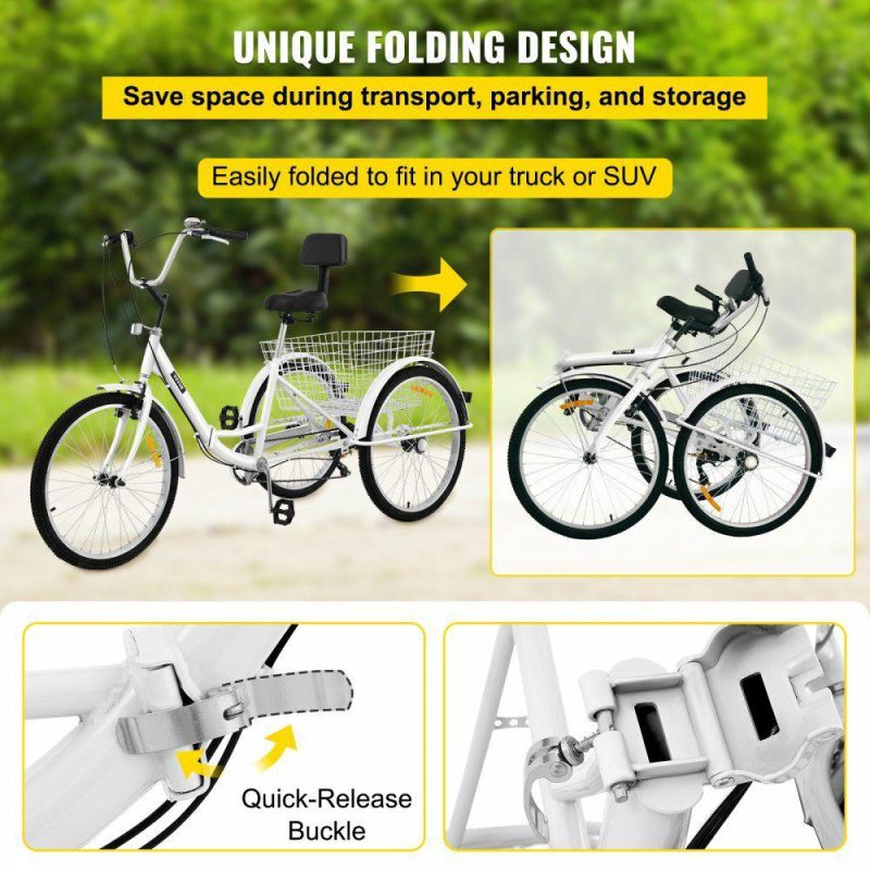 Outdoor Sports |  Tricycle Adult 26’’ Wheels Adult Tricycle 7-Speed 3 Wheel Bikes For Adults Three Wheel Bike For Adults Adult Trike Adult Folding Tricycle Foldable Adult Tricycle 3 Wheel Bike Trike For Adults White Outdoor Sports Outdoor Sports