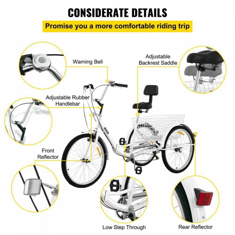 Outdoor Sports |  Tricycle Adult 26’’ Wheels Adult Tricycle 7-Speed 3 Wheel Bikes For Adults Three Wheel Bike For Adults Adult Trike Adult Folding Tricycle Foldable Adult Tricycle 3 Wheel Bike Trike For Adults White Outdoor Sports Outdoor Sports