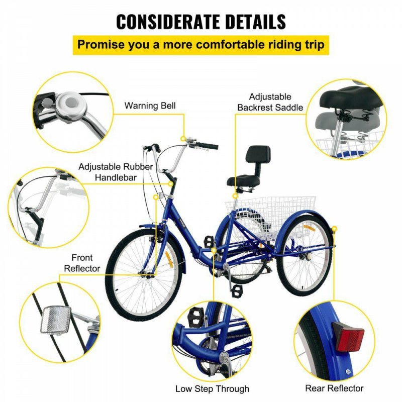 Outdoor Sports |  Tricycle Adult 26’’ Wheels Adult Tricycle 7-Speed 3 Wheel Bikes For Adults Three Wheel Bike For Adults Adult Trike Adult Folding Tricycle Foldable Adult Tricycle 3 Wheel Bike Trike For Adults Blue Outdoor Sports Blue