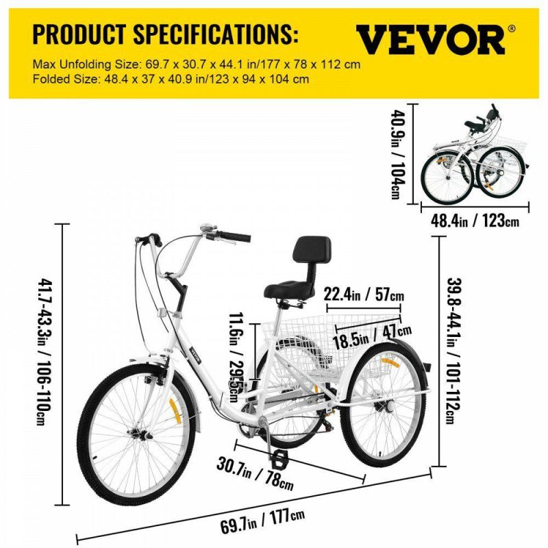 Outdoor Sports |  Tricycle Adult 26’’ Wheels Adult Tricycle 7-Speed 3 Wheel Bikes For Adults Three Wheel Bike For Adults Adult Trike Adult Folding Tricycle Foldable Adult Tricycle 3 Wheel Bike Trike For Adults White Outdoor Sports Outdoor Sports