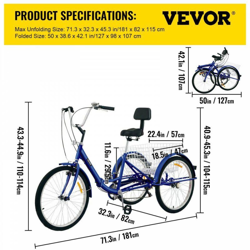 Outdoor Sports |  Tricycle Adult 26’’ Wheels Adult Tricycle 7-Speed 3 Wheel Bikes For Adults Three Wheel Bike For Adults Adult Trike Adult Folding Tricycle Foldable Adult Tricycle 3 Wheel Bike Trike For Adults Blue Outdoor Sports Blue